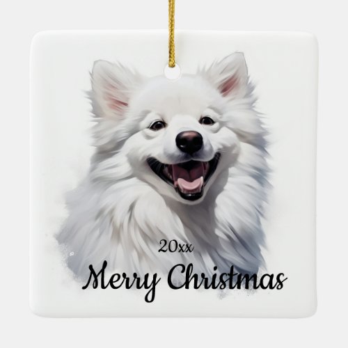 Custom Dated Christmas Samoyed Dog Pet  Ceramic Ornament