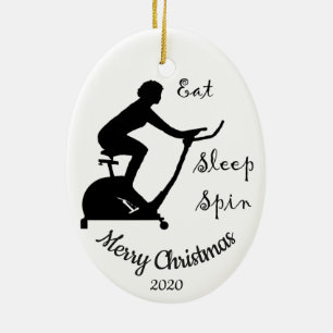 Custom Dated Christmas Spinning class, cycle Ceramic Ornament