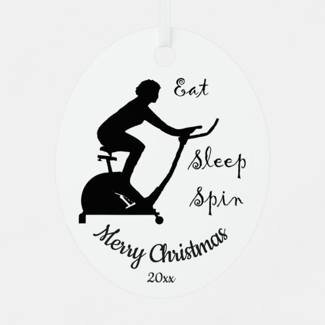 Custom Dated Christmas Spinning class, cycle Metal Ornament (Back)