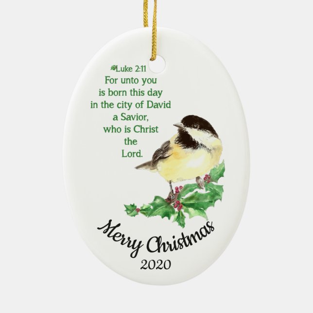 Custom Dated Christmas Verse Luke 2:11 Ceramic Ornament (Back)