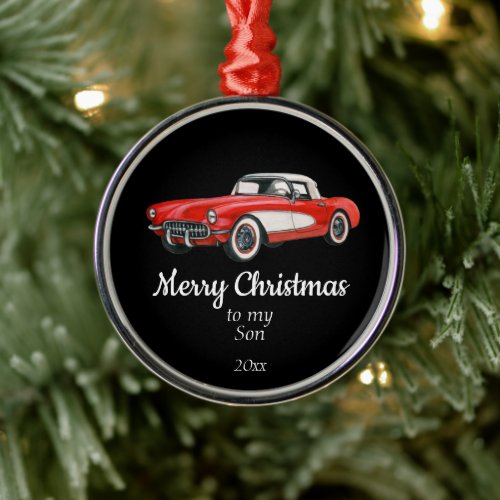 Custom Dated Christmas Vintage Car Son Ceramic Orn Metal Ornament