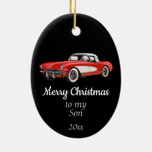 Custom Dated Christmas Vintage Car Son Ceramic Ornament