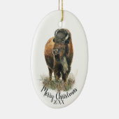 Custom Dated Christmas Watercolor Bison Buffalo Ce Ceramic Ornament (Right)
