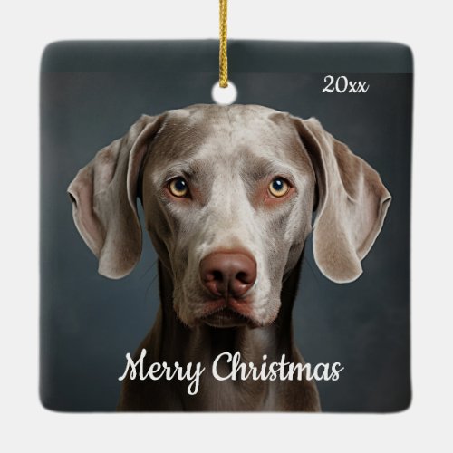 Custom Dated Christmas Weimaraner Dog Pet Animal Ceramic Ornament