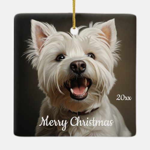 Custom Dated Christmas West Highland Terrier Ceramic Ornament