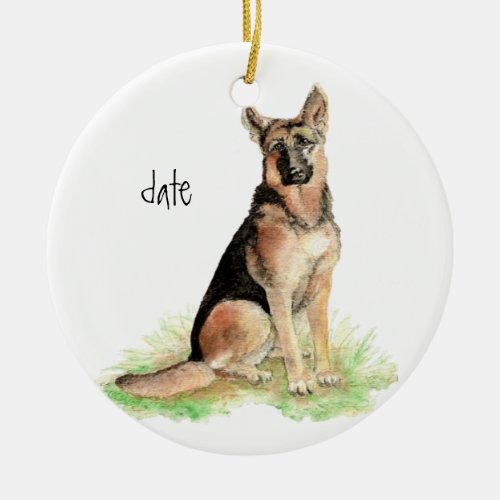 Custom Dated German Shepherd Dog Pet Animal Ceramic Ornament