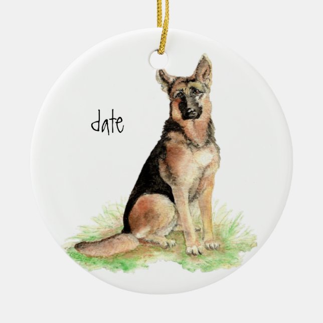 Custom Dated German Shepherd, Dog Pet, Animal Ceramic Ornament (Front)
