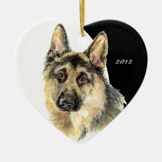 Custom Dated German Shepherd Pet Dog Ceramic Ornament (Front)