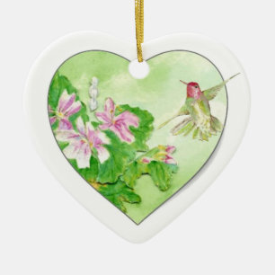 Custom Dated Hummingbird Watercolor Bird, Animal Ceramic Ornament