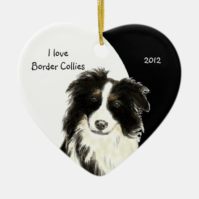 Custom Dated I love Border Collies dog, pet animal Ceramic Ornament (Front)