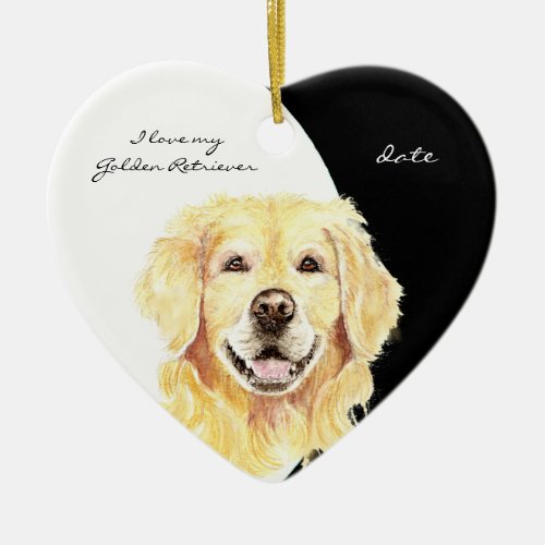 Custom Dated I love my Golden Retriever dog pet Ceramic Ornament