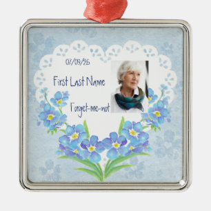 Custom Dated Name Forget-me-not Watercolor Flower Metal Ornament