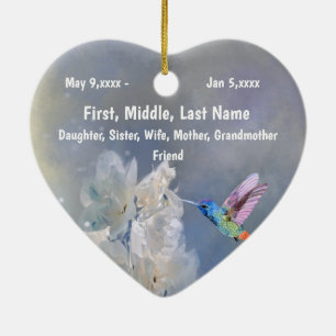 Custom Dated Name Photo Watercolor Flower Ceramic Ornament