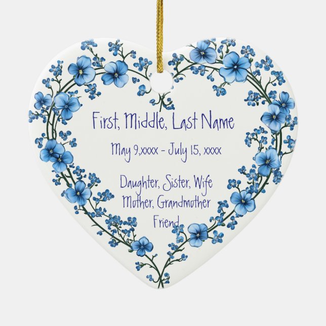 Custom Dated Name Photo Watercolor Flower Ceramic Ornament (Back)