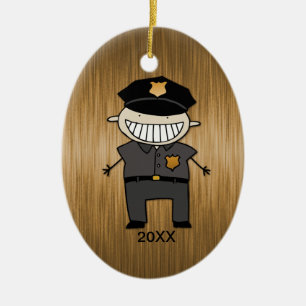 Custom Dated Police Officer Cartoon Ceramic Ornament