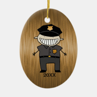 Custom Dated Police Officer Cartoon Ceramic Ornament