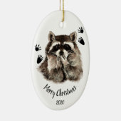 Custom Dated Raccoon Blowing Kisses, Love Animals Ceramic Ornament (Right)