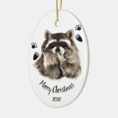 Custom Dated Raccoon Blowing Kisses, Love Animals Ceramic Ornament (Left)