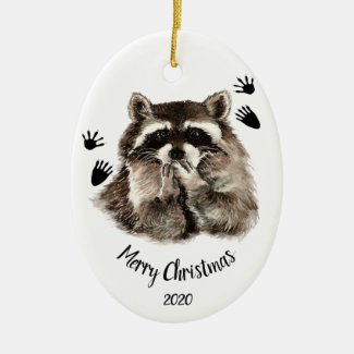 Custom Dated Raccoon Blowing Kisses, Love Animals Ceramic Ornament
