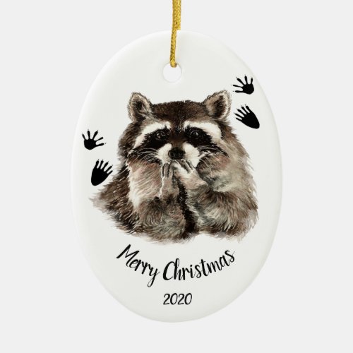 Custom Dated Raccoon Blowing Kisses Love Animals Ceramic Ornament