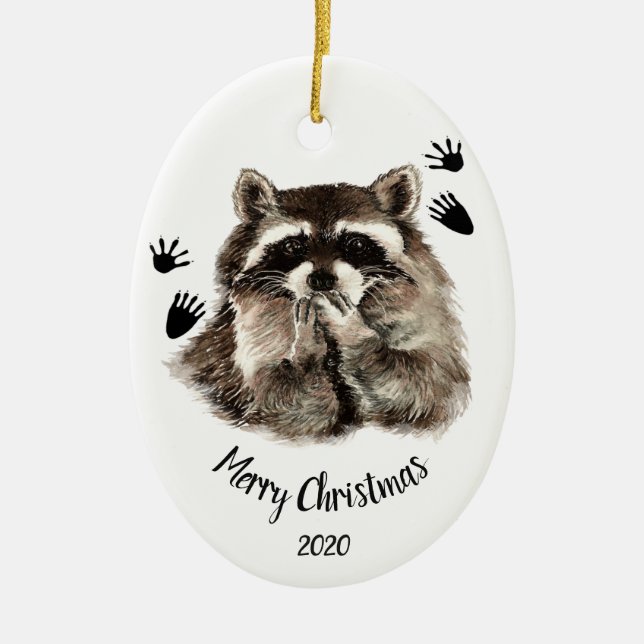 Custom Dated Raccoon Blowing Kisses, Love Animals Ceramic Ornament (Front)