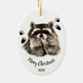 Custom Dated Raccoon Blowing Kisses, Love Animals Ceramic Ornament (Back)