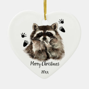 Custom Dated Raccoon Blowing Kisses, Love Animals Ceramic Ornament