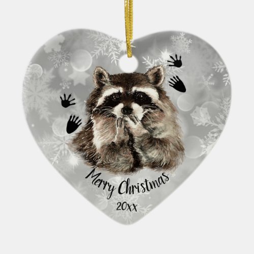 Custom Dated Raccoon Blowing Kisses Love Animals  Ceramic Ornament