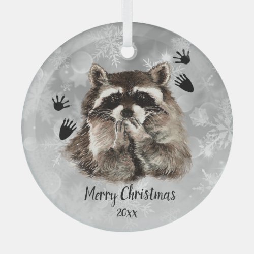 Custom Dated Raccoon Blowing Kisses Love Animals  Glass Ornament