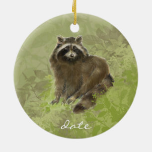 Custom Dated, Raccoon, Watercolor Animal Ceramic Ornament