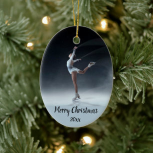 Custom Dated Skating Skater Skate Christmas Ceramic Ornament
