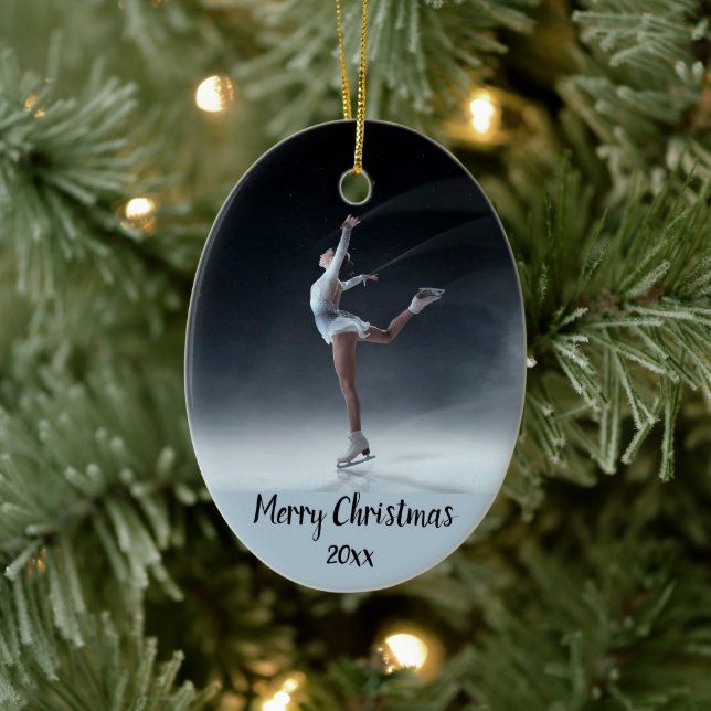 Custom Dated Skating Skater Skate Christmas  Ceramic Ornament (Tree)