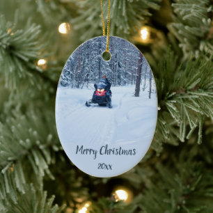 Custom Dated Skidoo Snow Mobile Winter Ceramic Ornament