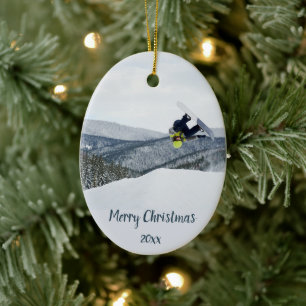 Custom Dated Snow Board Boarding Winter Sports Ceramic Ornament