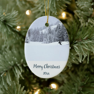 Custom Dated Snow Skiing Skier Winter Sports  Ceramic Ornament