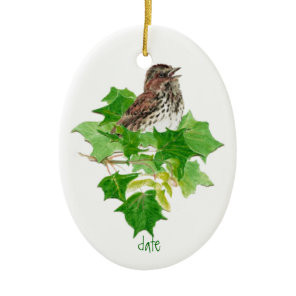 Custom Dated Song Sparrow Watercolor Bird Nature Ceramic Ornament