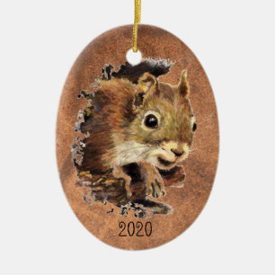 Custom Dated Squirrel Animal Watercolor Animal Art Ceramic Ornament