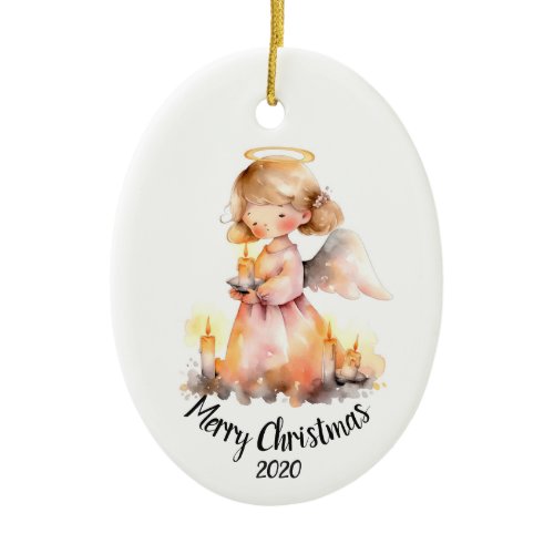 Custom Dated Vintage Christmas Angel  Ceramic Ornament
