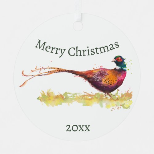 Custom Dated Watercolor Pheasant Bird Animal  Metal Ornament