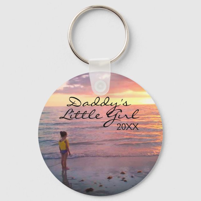 Custom Daughter Photo Daddys Little Girl Script Keychain (Front)