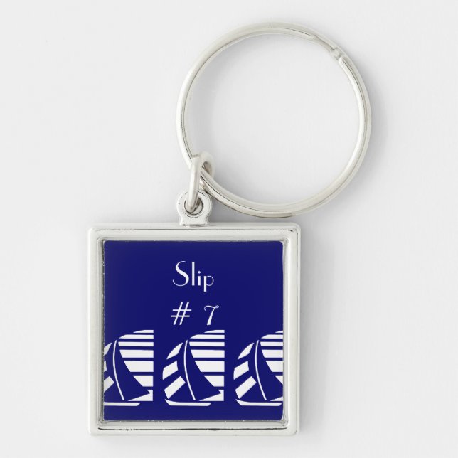 Custom Deco Letter Blue White Sailboats Keychain (Front)