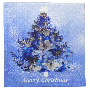 Custom decorated blue christmas tree napkin