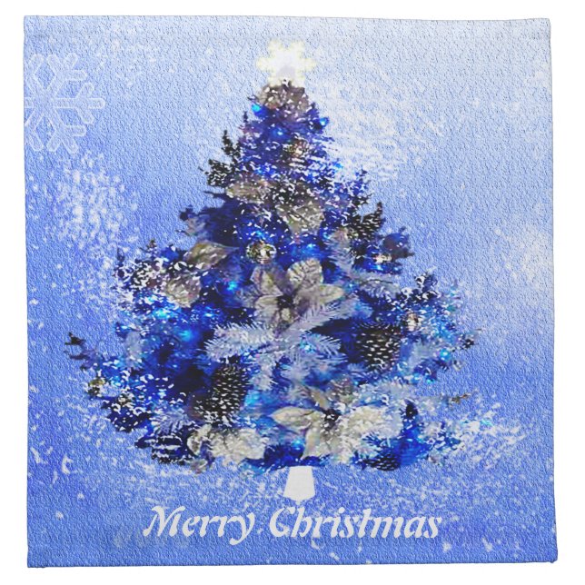Custom decorated blue christmas tree napkin (Front)