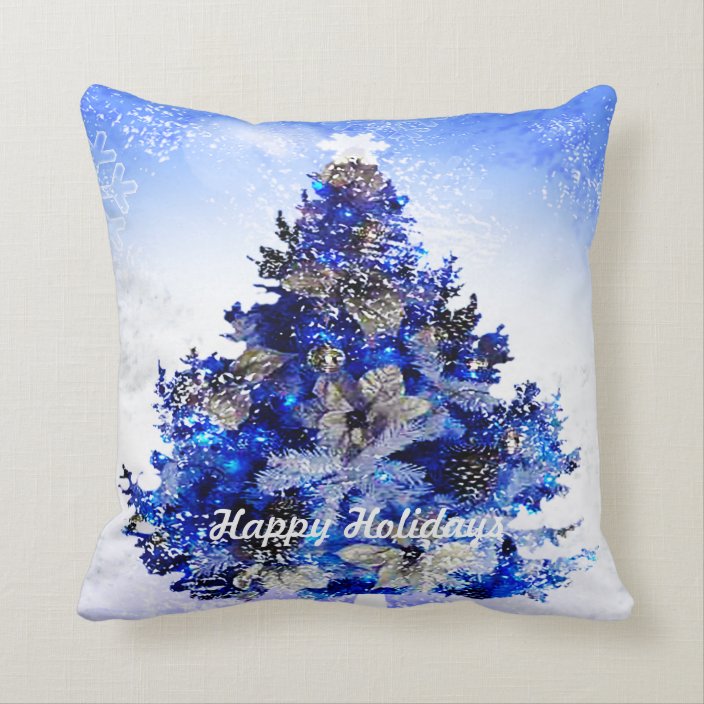 Custom decorated blue Christmas tree Throw Pillow | Zazzle.com