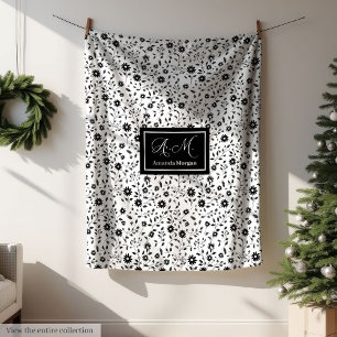 Custom Decorative Blanket Black White Wildflowers