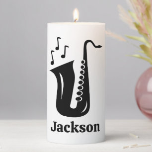 Custom decorative pillar candle with saxophone