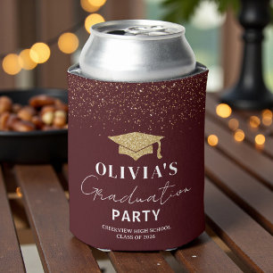 Custom Deep Burgundy Graduation Party Can Cooler