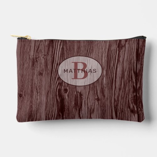 Custom Deep Dark Maroon Red Woodgrain Pattern Accessory Pouch