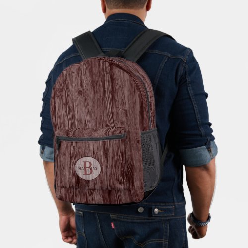 Custom Deep Dark Maroon Red Woodgrain Pattern Printed Backpack