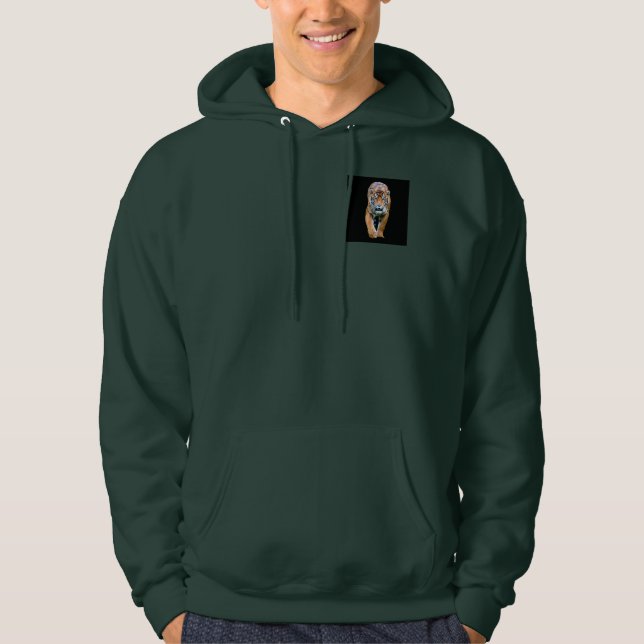 Custom Deep Forest Green Walking Tiger Mens Hoodie (Front)